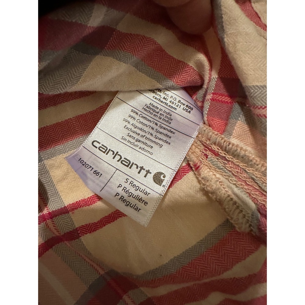 Carhartt Women's Brogan Plaid Short Sleeve Shirt - Rugged Pink/Cream - Small - Picture 4 of 5